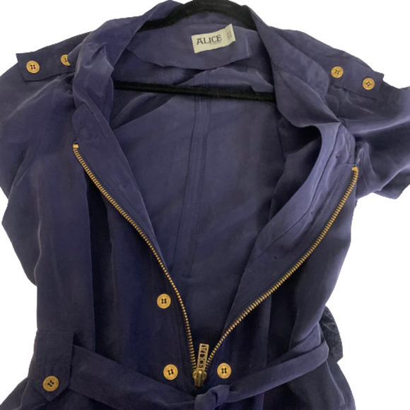 ALICE BY TEMPERLY Navy Blue Alva Silk Mini Shirt Dress - Picture 5 of 16